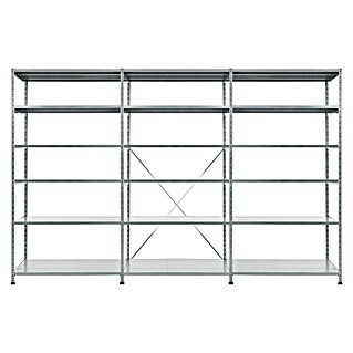 Scholz Metallregal SE (Höhe: 228 cm, B x T: 307 x 40 cm, Traglast pro Boden: 140 kg, Anzahl Böden: 6 Stk., Stecken, Silber)