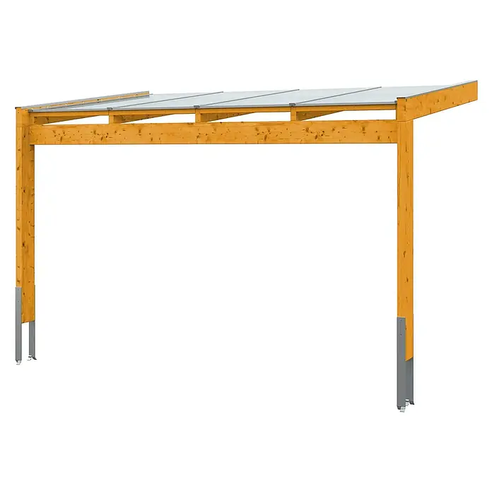 SKAN HOLZ Terrassenüberdachung Novara - B x T: 450 x 259 cm, Eiche hell, Polycarbonat, Transparent - Holzcarport mit transparentem Dach, getragen von einem robusten Holzrahmen und Metallankern.