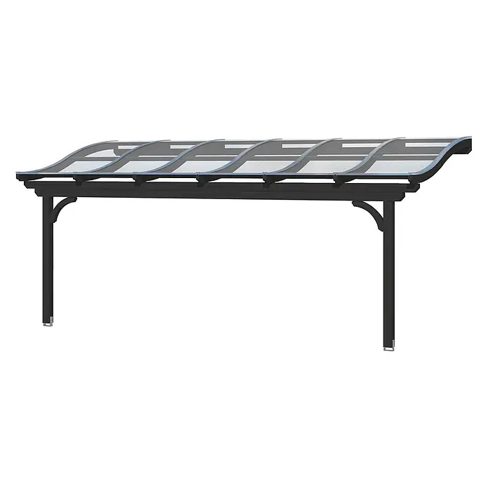 SKAN HOLZ Terrassenüberdachung Verona - B x T: 648 x 289 cm, Anthrazit, Polycarbonat, Transparent - Freistehendes Vordach mit dunklem Rahmen und transparentem, gewelltem Dach.