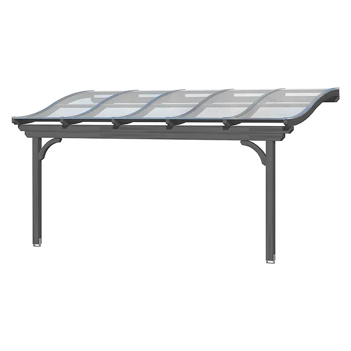SKAN HOLZ Terrassenüberdachung Verona - B x T: 541 x 389 cm, Schiefergrau, Polycarbonat, Transparent - Moderne graue Metall-Überdachung/Carport mit zwei Beinen und gewelltem, transparentem Dach.