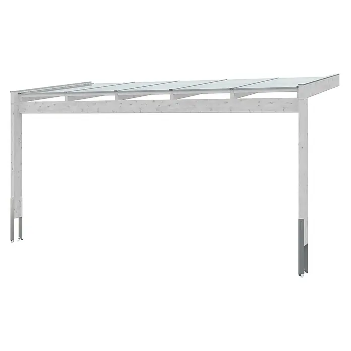 SKAN HOLZ Terrassenüberdachung Novara - B x T: 557 x 259 cm, Weiß, Polycarbonat, Transparent - Helle Holzpergola/Carport mit lichtdurchlässigem Dach und Metallstützen.