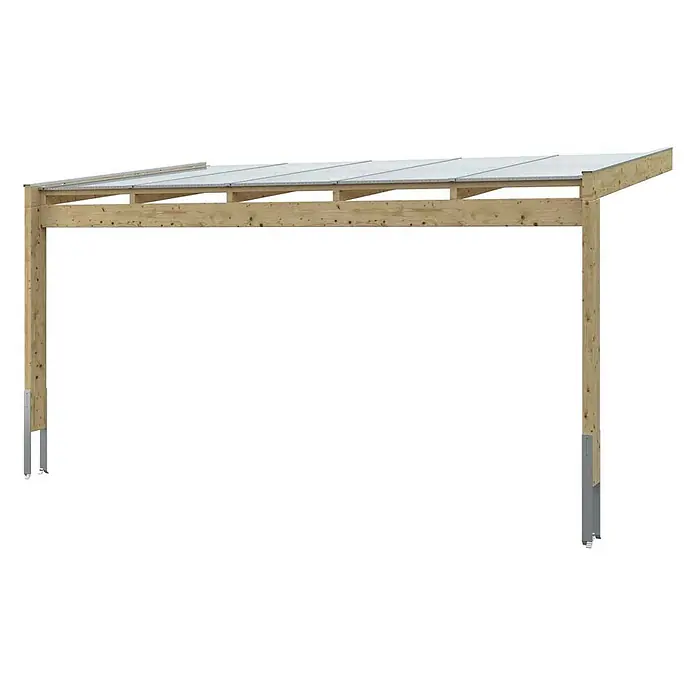 SKAN HOLZ Terrassenüberdachung Novara - B x T: 557 x 309 cm, Natur, Polycarbonat, Transparent - Holz-Carport mit transparenten Dachplatten und Metallpfostenankern.