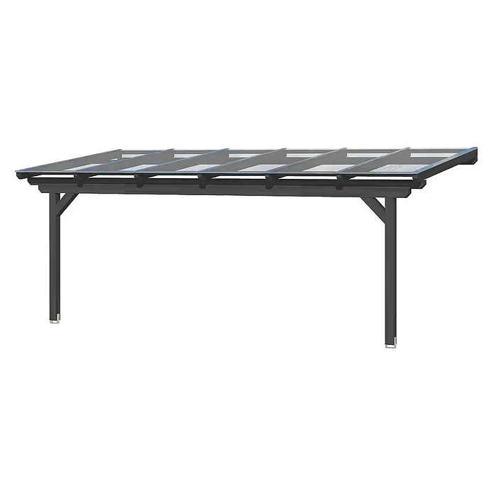 SKAN HOLZ Terrassenüberdachung Ancona - B x T: 648 x 250 cm, Anthrazit, Polycarbonat, Transparent - Dunkelgrauer Aluminium-Carport mit transparentem Wellendach und zwei Stützpfosten.