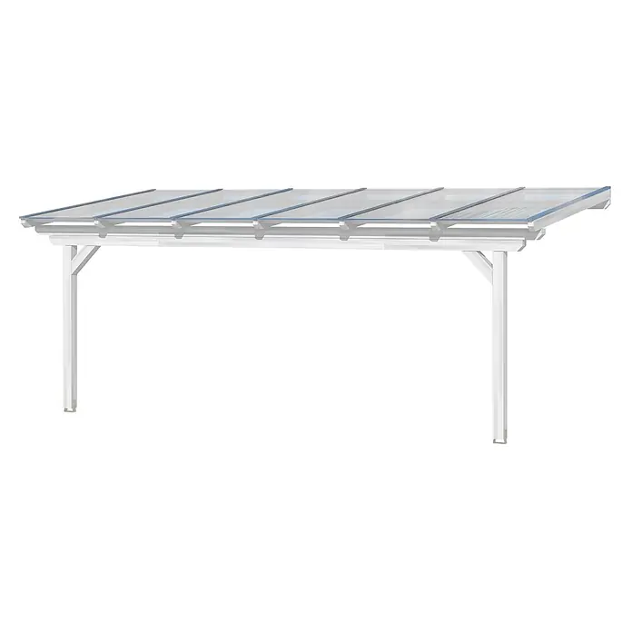 SKAN HOLZ Terrassenüberdachung Ancona - B x T: 648 x 400 cm, Weiß, Polycarbonat, Transparent - Weißes Metall-Carport oder Pergola mit durchsichtigen Dachpaneelen.