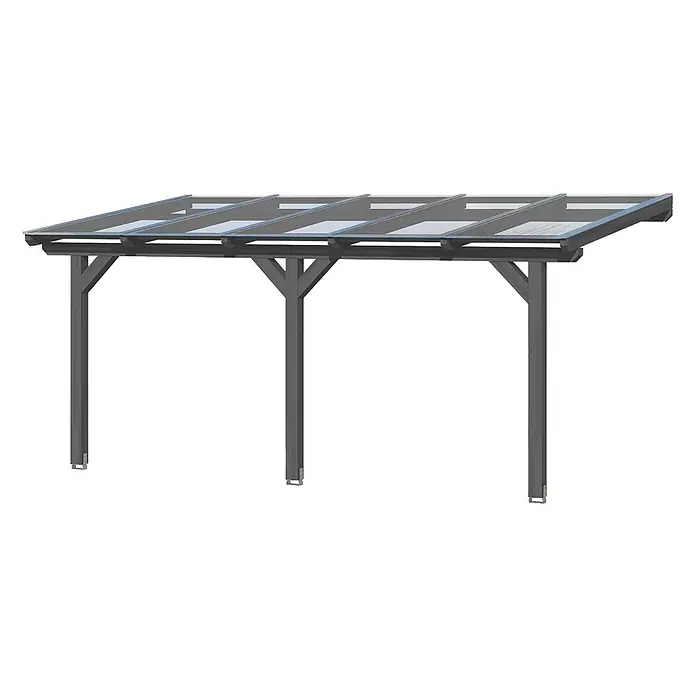 SKAN HOLZ Terrassenüberdachung Bormio - B x T: 541 x 250 cm, Schiefergrau, Polycarbonat, Transparent - Dunkelgraues Metall-Carport mit transparentem Plattendach und vier Stützpfosten für Fahrzeug- oder Terrassenüberdachung.