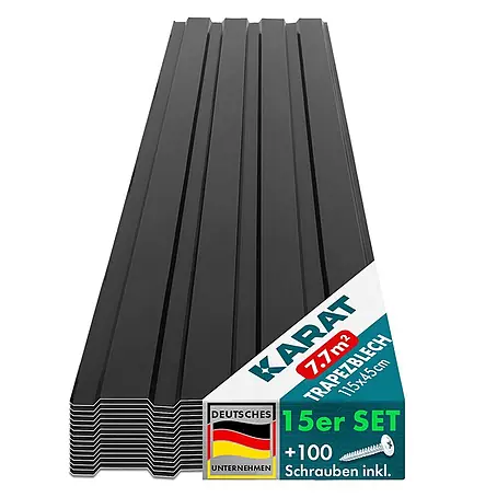 Floordirekt  Terrassenüberdachung Trapezblech - 115 x 45 cm - 15er Set - Schwarz