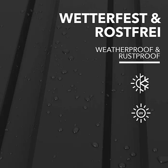Floordirekt Terrassenüberdachung Trapezblech - 115 x 45 cm - 15er Set - Schwarz - Blech, Schwarz - Dunkle gerippte Platte mit Wassertropfen, wetterfest, rostfrei, ganzjährig und UV-beständig.