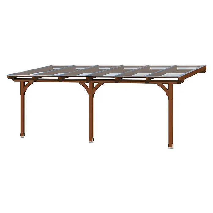 SKAN HOLZ Terrassenüberdachung Rimini - B x T: 648 x 250 cm, Nussbaum, Polycarbonat, Transparent - Braune Holzpergola mit transparenten Dachplatten für den Außenbereich.