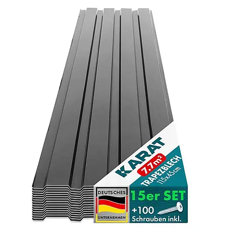 Floordirekt  Terrassenüberdachung Trapezblech - 115 x 45 cm - 15er Set - Dunkelgrau