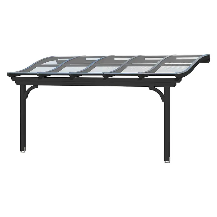 SKAN HOLZ Terrassenüberdachung Verona - B x T: 541 x 239 cm, Anthrazit, Polycarbonat, Transparent - Freistehender schwarzer Metall-Carport mit gewölbtem, transparentem Wellpolycarbonatdach und zwei Stützpfosten.