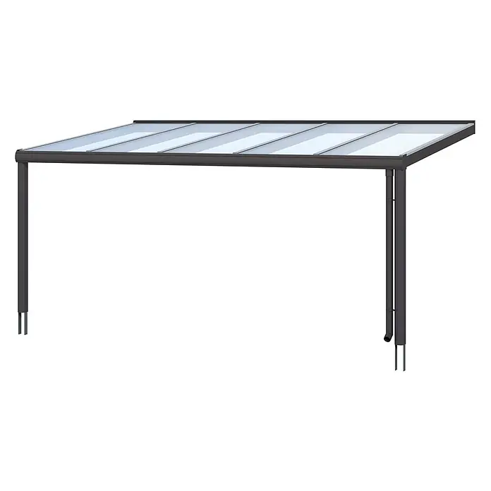 SKAN HOLZ Terrassenüberdachung Genua - B x T: 541 x 357 cm, Anthrazit, Polycarbonat, Transparent - Dunkelgraue Metallpergola mit transparentem Dach und integriertem Entwässerungssystem. Ideal für Schatten im Freien.