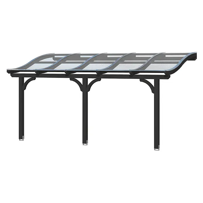 SKAN HOLZ Terrassenüberdachung Venezia - B x T: 541 x 289 cm, Anthrazit, Polycarbonat, Transparent - Dunkelgraues Metall-Carport/Terrassenüberdachung mit klarem Wellplattendach.