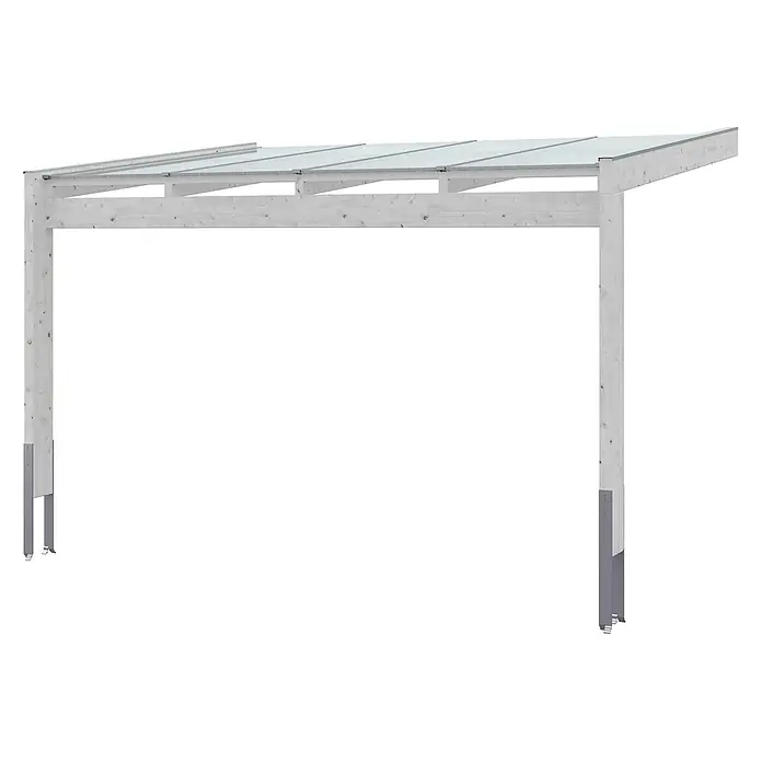 SKAN HOLZ Terrassenüberdachung Novara - B x T: 450 x 309 cm, Weiß, Polycarbonat, Transparent - Holz-Carport/Vordach mit transparenten Dachplatten und Metallpfostenstützen.