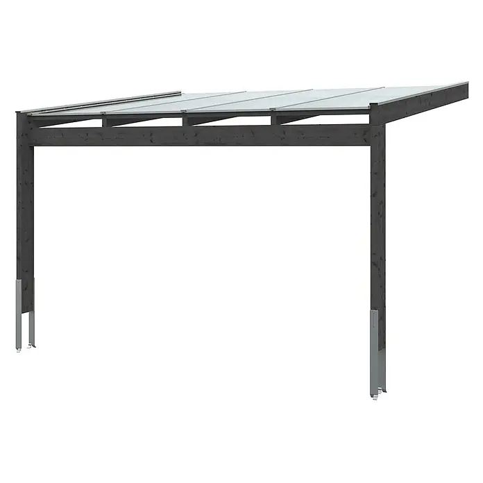 SKAN HOLZ Terrassenüberdachung Novara - B x T: 450 x 359 cm, Anthrazit, Polycarbonat, Transparent - Dunkles Holz-Carport/Pergola mit schrägem, transluzentem Dach.