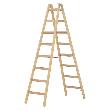 Hymer  Stehleiter Holz Sprossenstehleiter mit Eimerhaken 2x8 Sprossen