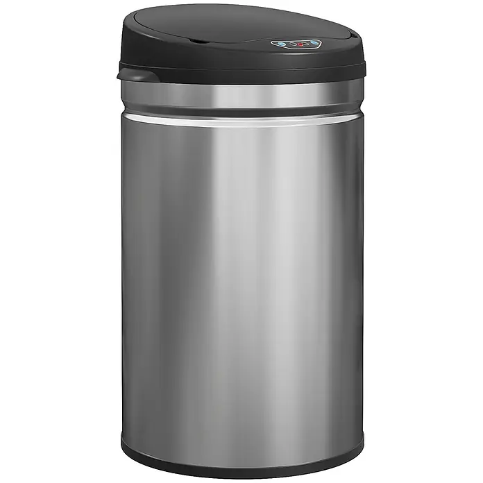 Homcom Sensormülleimer - 30 l, Stahl, Silber, Schwarz - Abfalleimer aus Edelstahl mit schwarzem, automatischem Sensor-Deckel.