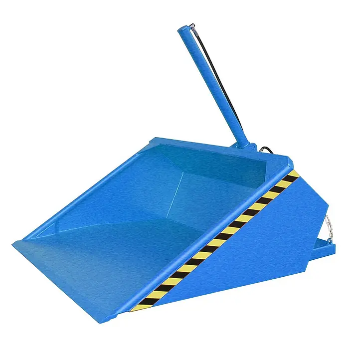 Bauer Seitenkippschaufel Schaufel DGS 700, lackiert, Lichtblau -  - Blauer Gabelstapler-Schaufel mit Hydraulikarm und schwarz-gelben Warnstreifen zur Materialhandhabung.