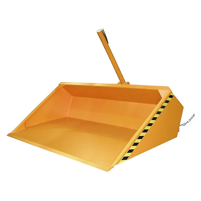 Bauer Seitenkippschaufel Schaufel DGS 1200, lackiert, Gelborange -  - Oranger Kippbehälter mit Hebel und schwarz-gelben Warnstreifen, zur Materialhandhabung.