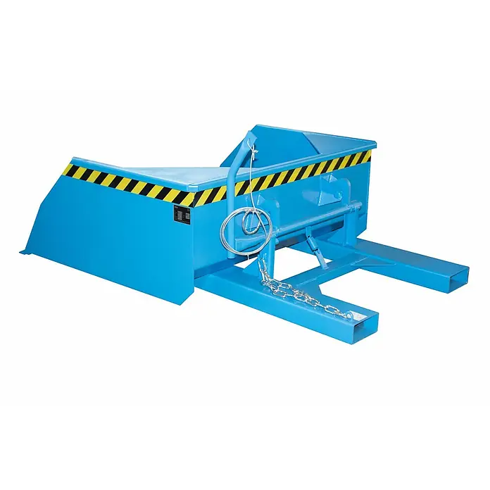 Bauer Seitenkippschaufel Schaufel BSE 75, lackiert, Lichtblau -  - Blauer, selbstkippender Gabelstapler-Behälter mit schwarz-gelben Warnstreifen.