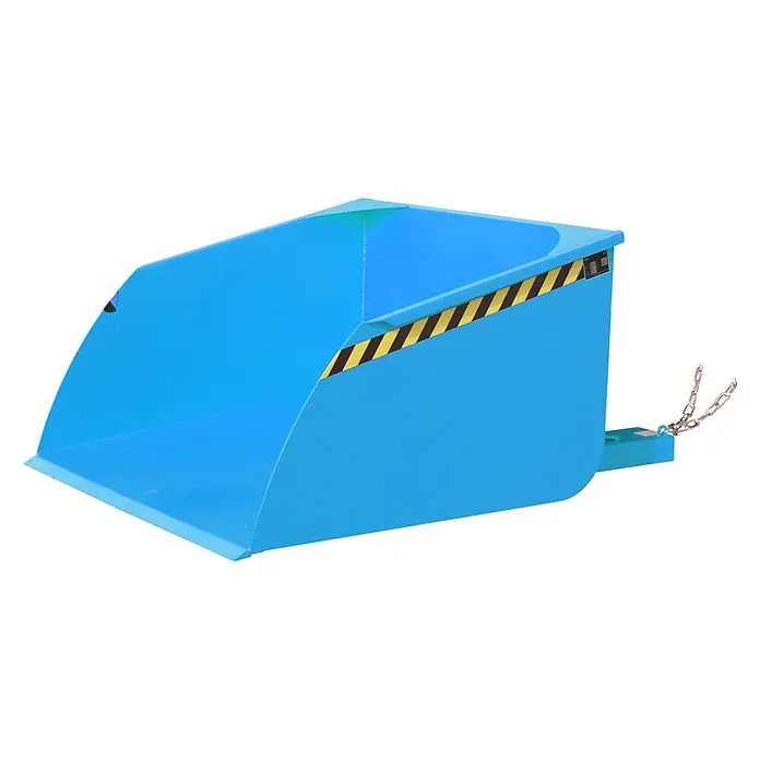 Bauer Seitenkippschaufel Schaufel BSI 100, lackiert, Lichtblau -  - Blauer selbstkippender Container mit gelb-schwarzem Warnstreifen und Kette, für Gabelstapler geeignet.