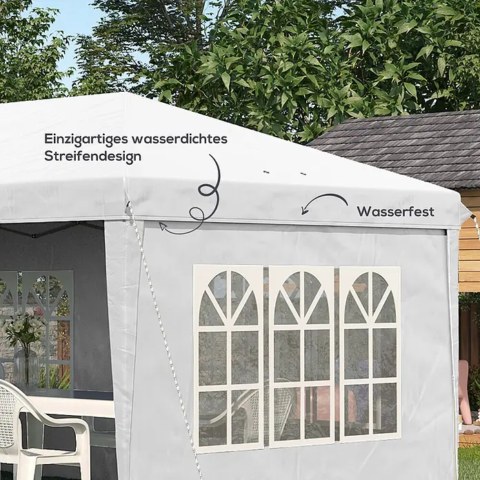 Outsunny Partyzelt - Farbe Dach: Weiß - Graues Partyzelt mit dekorativen weißen Fenstern und wasserdichtem Dach.