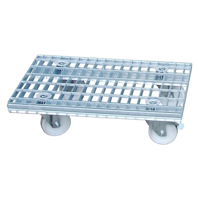 Bauer Transportroller Gitterrost-Rollwagen GRW-I feuerverzinkt ohne Schiebegriff -  - Verzinkter Metallgitter-Transportroller mit vier weißen Rädern.