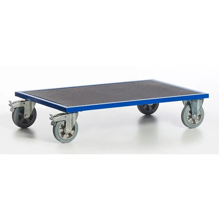 Rollcart Transportroller Schwerer Plattformwagen 1200kg Tragkraft 1000x700mm - L x B x H: 100 cm x 70 cm x 0,01 m - Blaue Transportplatte mit schwarzer Antirutschfläche und vier grauen Lenkrollen.