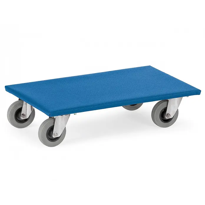 Fetra Transportroller Möbelroller 2er-Set Vollgummi 300kg Tragkraft - L x B x H: 52,5 cm x 35 cm x 0,01 m - Blaues, texturiertes Möbelroller mit vier grauen Rollen und Metallgehäusen.