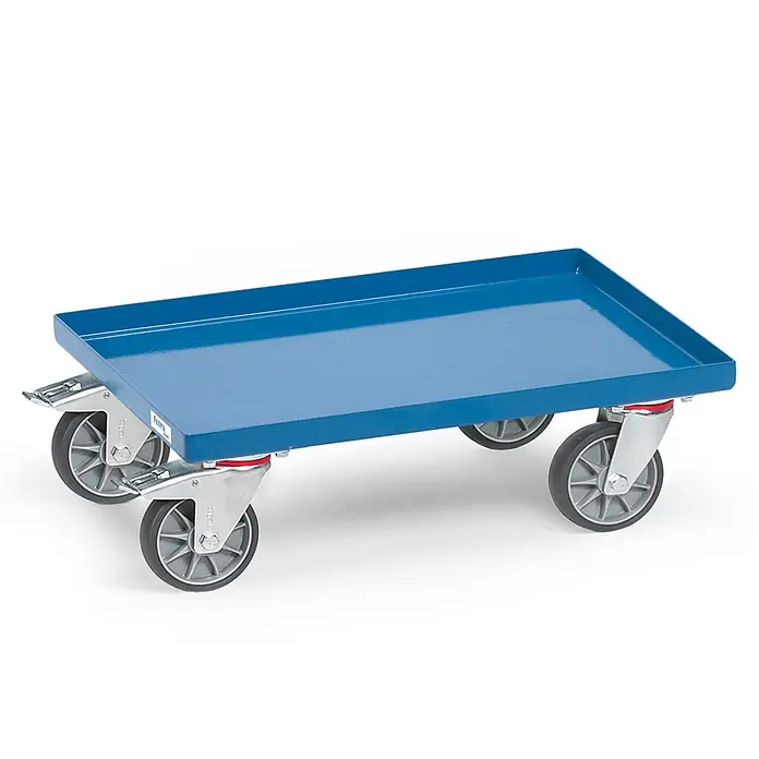 Fetra Transportroller Eurokasten-Roller geschlossener Rahmen -  - Blauer Metall-Transportroller mit vier grauen Lenkrollen für Lasten.