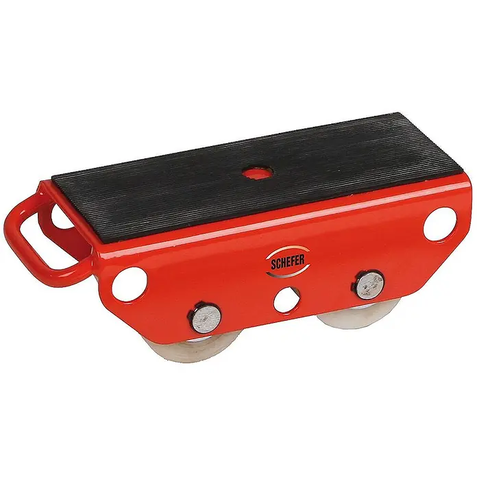 Schefer Transportroller Transportroller TR Premium Tragkraft 2,0t - L x B x H: 27 cm x 11,5 cm x 0,01 m - Roter Industrietransportroller mit schwarzer Antirutschfläche und weißen Rädern, mit Griff zum Bewegen schwerer Lasten.