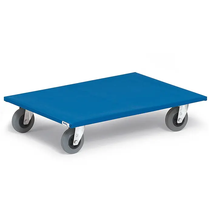 Fetra Transportroller Möbelroller Vollgummi 500kg Tragkraft -  - Blauer Flachroller mit vier grauen Rädern.