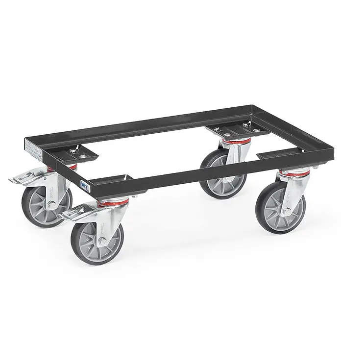 Fetra Transportroller Eurokastenroller 250kg Tragkraft Grey Edition -  - Schwarzer rechteckiger Transportroller aus Metall mit vier grauen Lenkrollen.