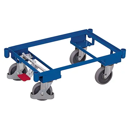 Variofit  Transportroller Euro-System-Roller mit EasySTOP, Eckhülsen ohne Boden 605x410mm RAL 5010 E