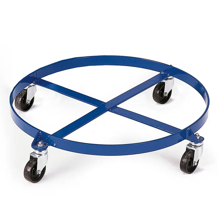 Rollcart Transportroller Fassroller für 200 Liter Fässer - L x B x H: 0,01 cm x 0,01 cm x 0,01 m - Blauer Metallfassroller mit Rundrahmen, Kreuzstreben und vier Lenkrollen.