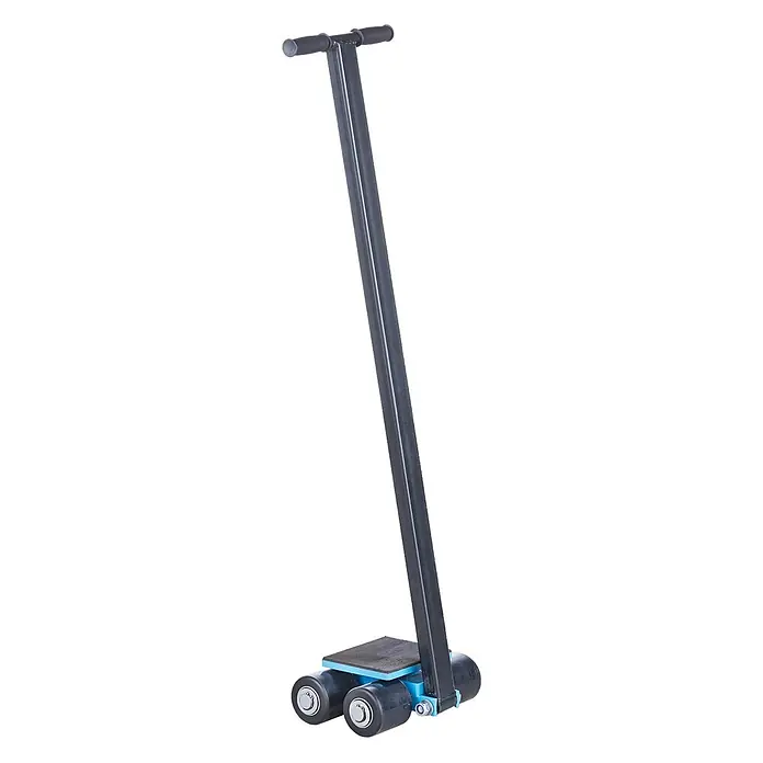 HanseLifter Transportroller Lenkbarer Schwerlastroller LSLR3T -  - Ein robuster, blau-schwarzer Maschinentransportroller mit langem Griff und mehreren Rollen zum Bewegen großer Geräte.
