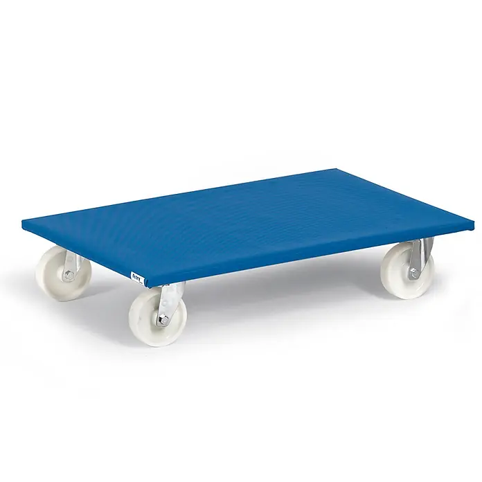 Fetra Transportroller Möbelroller Polyamid 600kg Tragkraft -  - Blaue Rollplatte mit vier weißen Lenkrollen, ideal für den Warentransport.