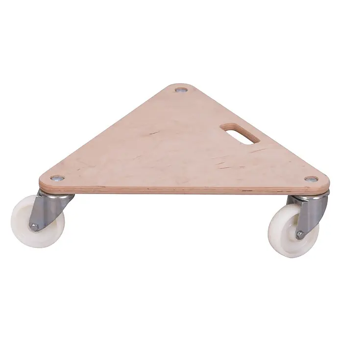 Variofit Transportroller 2 Stück Triple-Dog 500x540x145mm mit Kunststofflenkrollen -  - Dreieckiger Möbelroller aus Sperrholz mit drei weißen Rollen und Tragegriff.