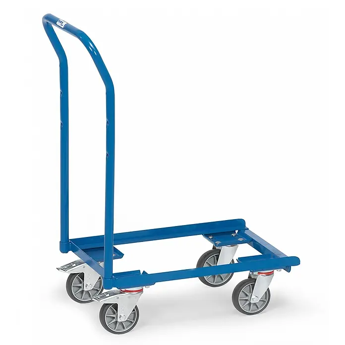 Fetra Transportroller Eurokasten-Roller offener Rahmen mit Rohrschiebebügel -  - Blauer Stahl-Transportwagen mit ergonomischem Griff und vier Lenkrollen.