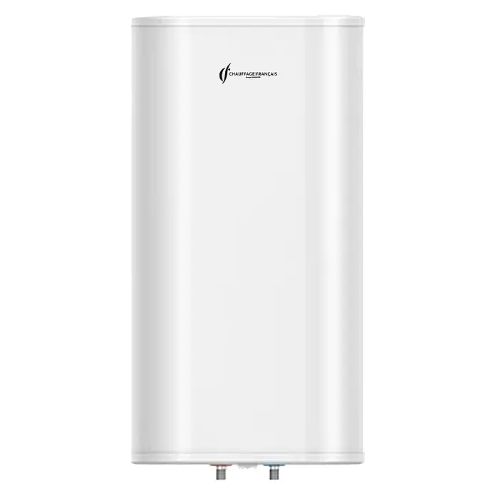 Sannover Warmwasserspeicher Valorie 80 L - 80 l, 2.000 W, Temperaturbereich: 40 °C - 80 °C, Wandmontage - Weißer zylindrischer Warmwasserspeicher mit sichtbaren Warm- und Kaltwasseranschlüssen unten.