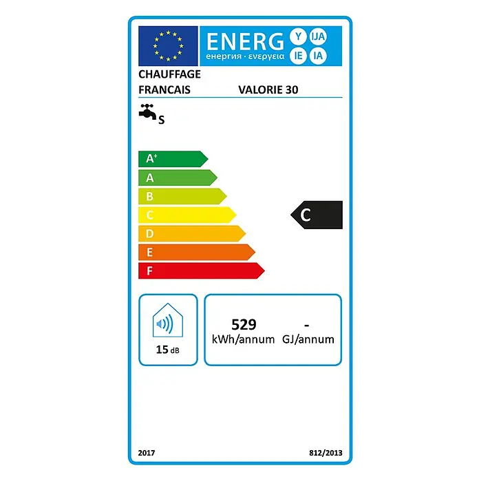Sannover Warmwasserspeicher MultiPositionen Valorie 30 L - 30 l, 2.000 W, Temperaturbereich: 40 °C - 80 °C, Wandmontage - Energielabel für ein Valorie 30 Heiz-/Warmwassergerät, Klasse C, 529 kWh/Jahr Verbrauch, 15 dB Geräusch.