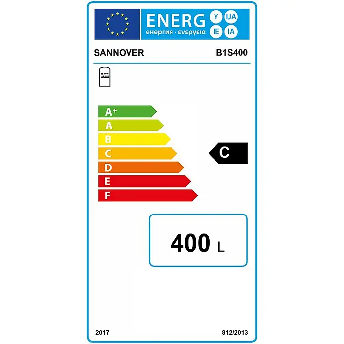 Sannover Warmwasserspeicher - 400 l - Sannover B1S400 Energieeffizienzlabel Klasse C für 400 L Wassererhitzer von 2017.