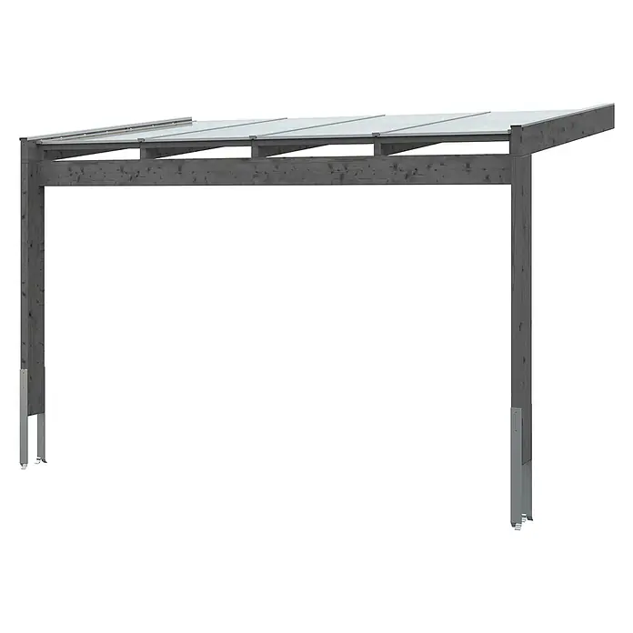 SKAN HOLZ Terrassenüberdachung Novara - B x T: 450 x 259 cm, Schiefergrau, Polycarbonat, Transparent - Dunkelgrauer Holz-Carport mit durchscheinendem Schrägdach.
