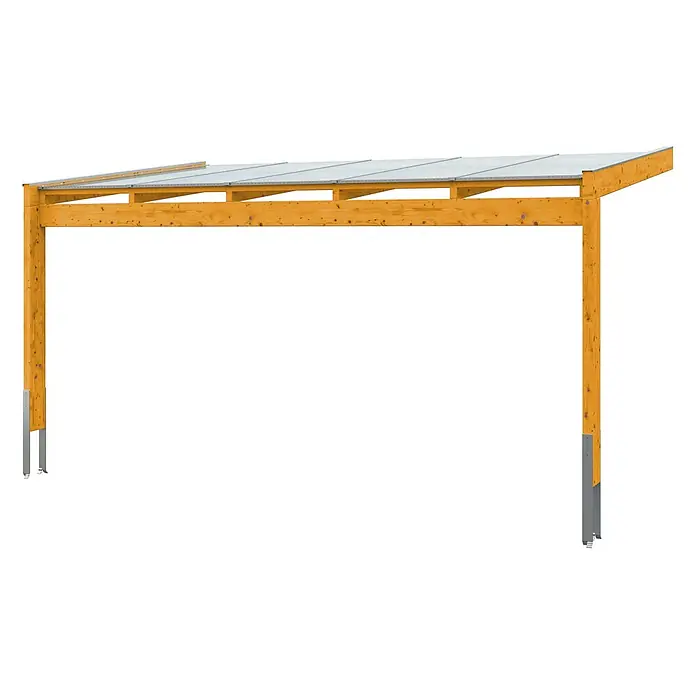 SKAN HOLZ Terrassenüberdachung Novara - B x T: 557 x 309 cm, Eiche hell, Polycarbonat, Transparent - Holz-Carport mit transparentem Dach, getragen von zwei Pfosten mit Metallankern.
