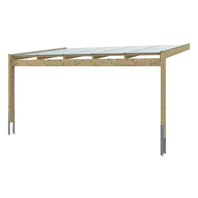 SKAN HOLZ Terrassenüberdachung Novara - B x T: 557 x 359 cm, Natur, Polycarbonat, Transparent - Holzcarport mit transparentem Dach und Pfostenstützen aus Metall.
