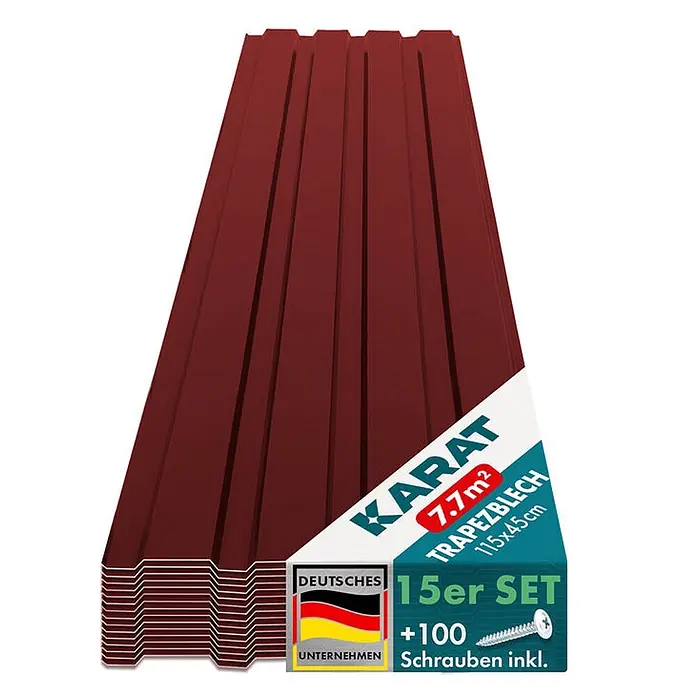Floordirekt Terrassenüberdachung Trapezblech - 115 x 45 cm - 15er Set - Rot - Blech, Rot - Rote Trapezbleche, 15er Set inklusive 100 Schrauben.