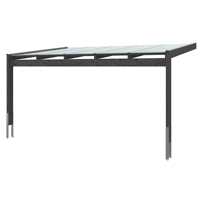 SKAN HOLZ Terrassenüberdachung Novara - B x T: 557 x 359 cm, Anthrazit, Polycarbonat, Transparent - Dunkler Holzcarport mit lichtdurchlässigem Dach und Metallfüßen.