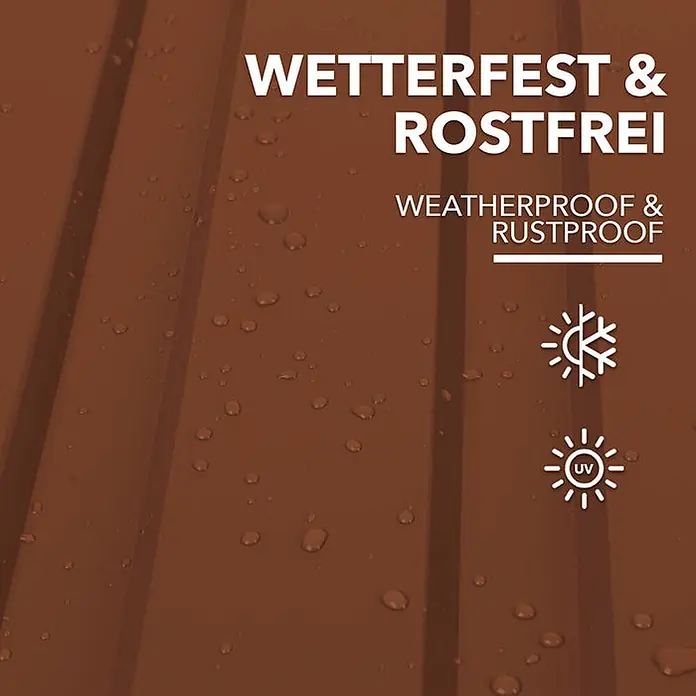 Floordirekt Terrassenüberdachung Trapezblech - 115 x 45 cm - 15er Set - Braun - Blech, Braun - Braune Wellplatte mit Wassertropfen, wetterfest, rostfrei, UV- und frostbeständig.