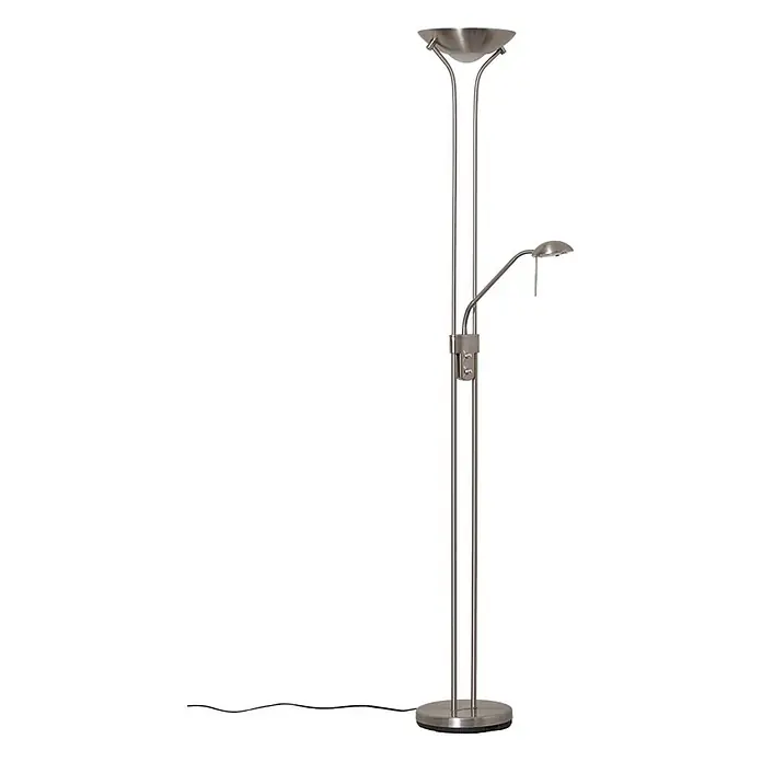 Lindby LED-Deckenfluter Josefin - alu / grau / zink, alu / grau / zink, Warmweiß - Gebürstete Metall-Stehleuchte mit Deckenfluter und verstellbarer Leselampe.