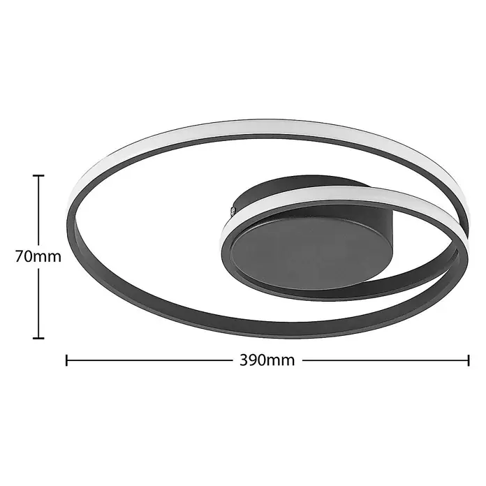 Lindby Deckenleuchte Youna - schwarz - Moderne schwarze/dunkelgraue LED-Deckenleuchte mit zwei verbundenen Spiralringen und weißen Leuchtstreifen.