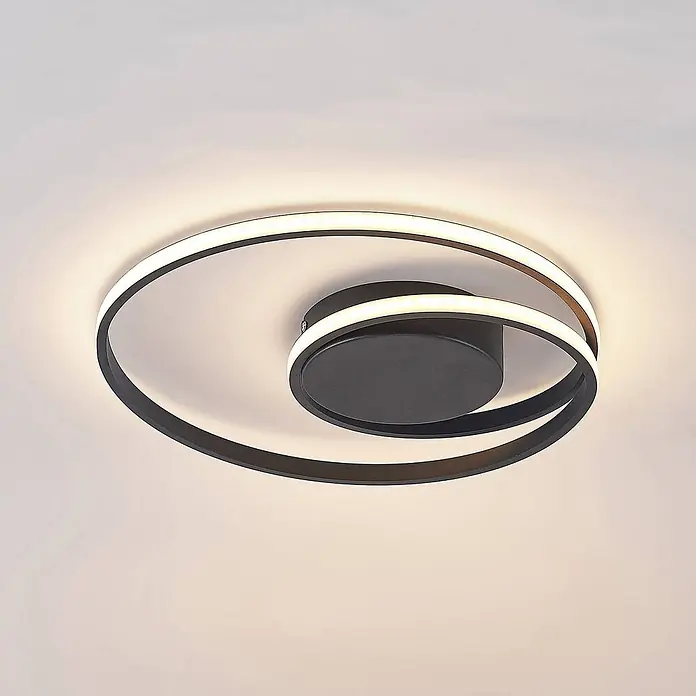 Lindby Deckenleuchte Youna - schwarz - Moderne schwarze LED-Deckenleuchte mit Spiraldesign.